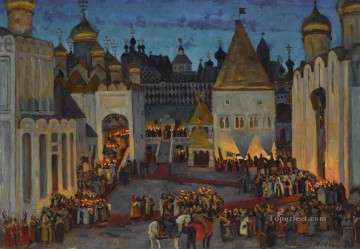  Konstantin Pintura - KREMLIN EN LA NOCHE DE LA CORONACIÓN DEL ZAR MIKHAIL FEDOROVICH Konstantin Yuon